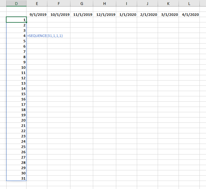 动态数组：在第一列日的数字